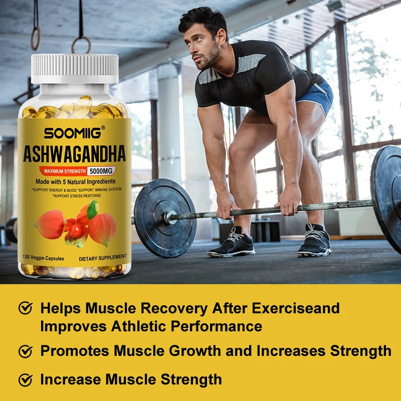 ASHWAGANDHA, Maximum Strength, 5000 Mg, Supports Energy and Mood, Immune System, Stress Response