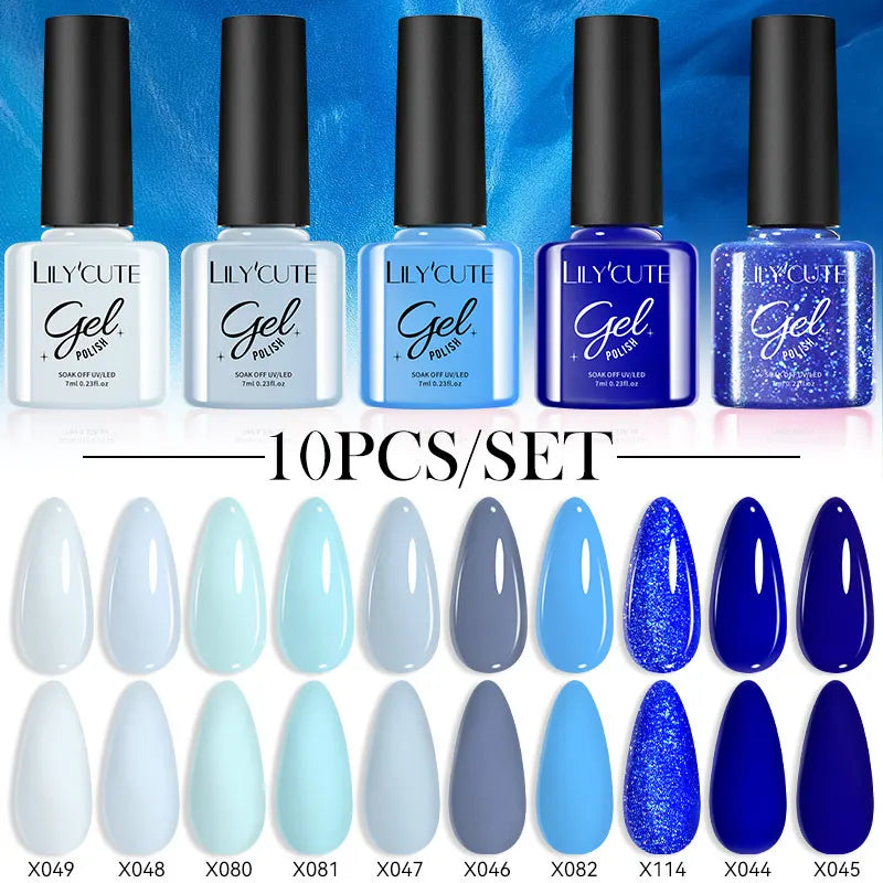 LILYCUTE 10PCS/Set Набір гель-лаків для нігтів Рожевий фіолетовий гель для нігтів Напівперманентний УФ світлодіодний лак Nail Art Design Soak Off Набір гелів для нігтів