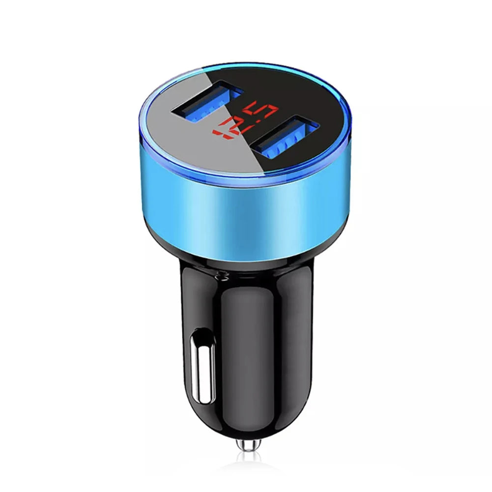 Cigarette Lighter Socket Dual USB 2 Port Car Charger Adapter 3.1A Super Fast Charging Aluminum Alloy 17.5W Voltmeter LCD Display