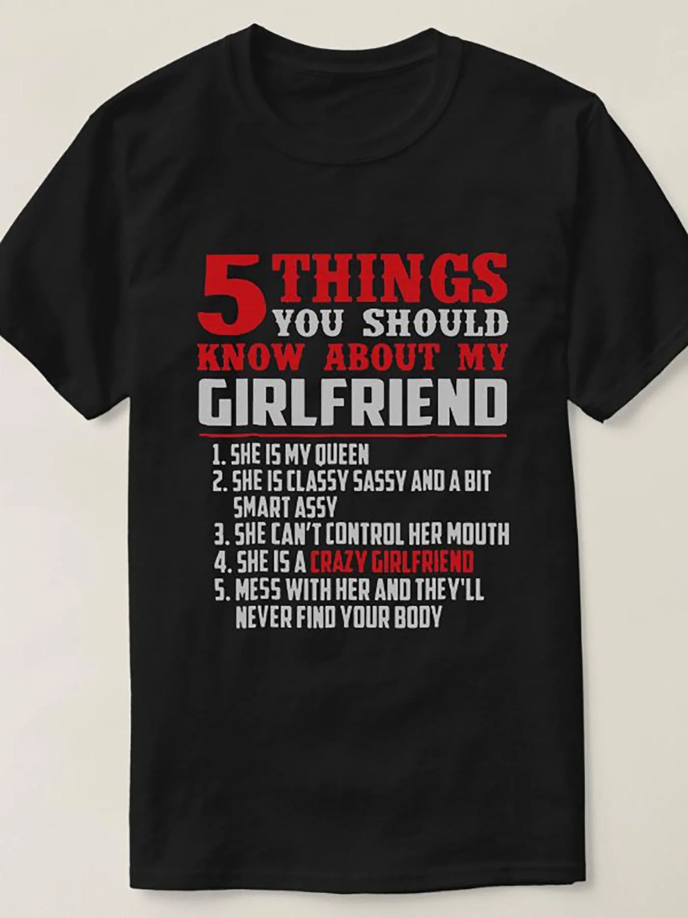 5 Fun Facts About My Girlfriend T-Shirts for Men - Funny Black Short Sleeve Tees Series