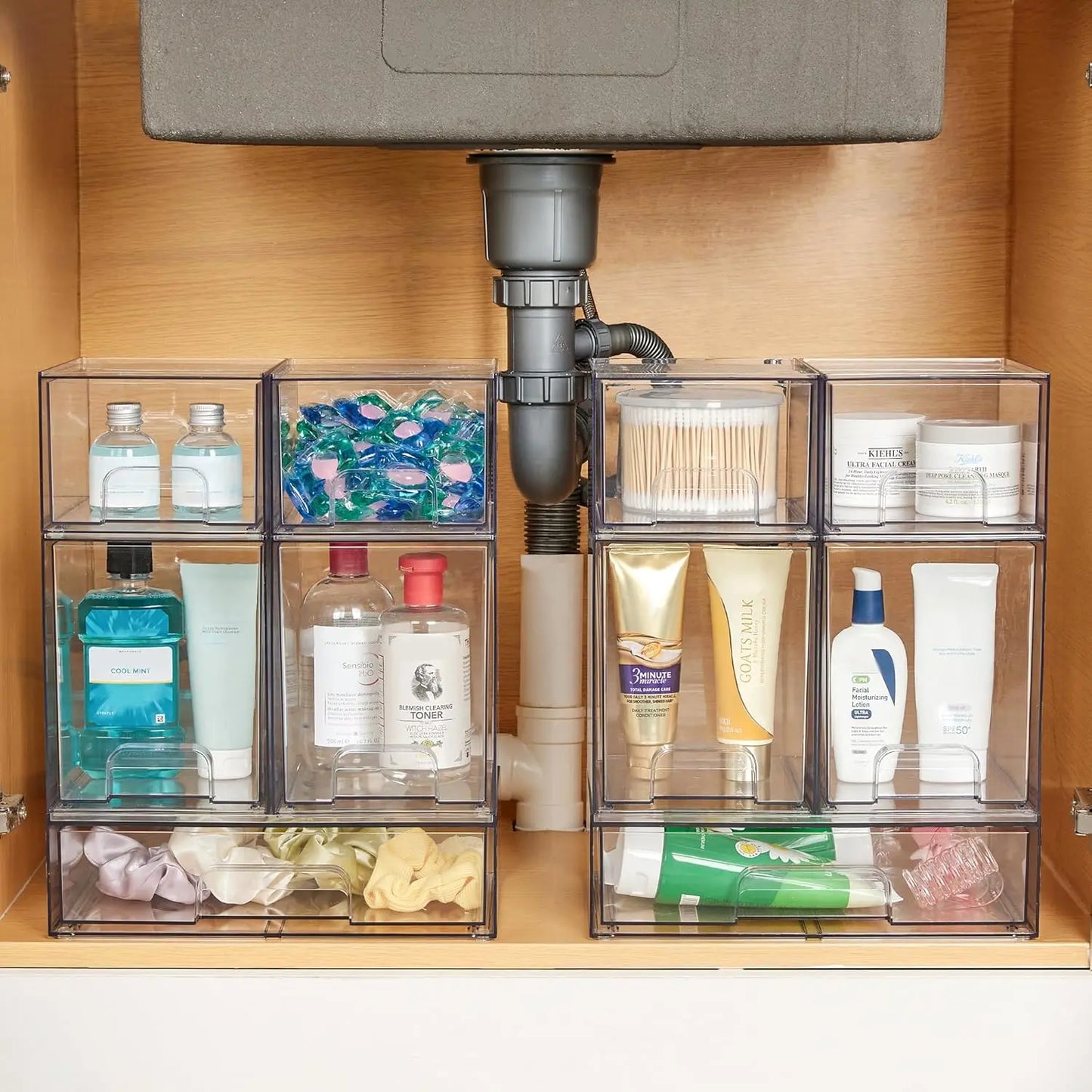 Stackable Storage Drawers Set of 5, Clear Plastic Organizer Bins for Beauty Supplies,Ideal for Vanity, Bathroom
