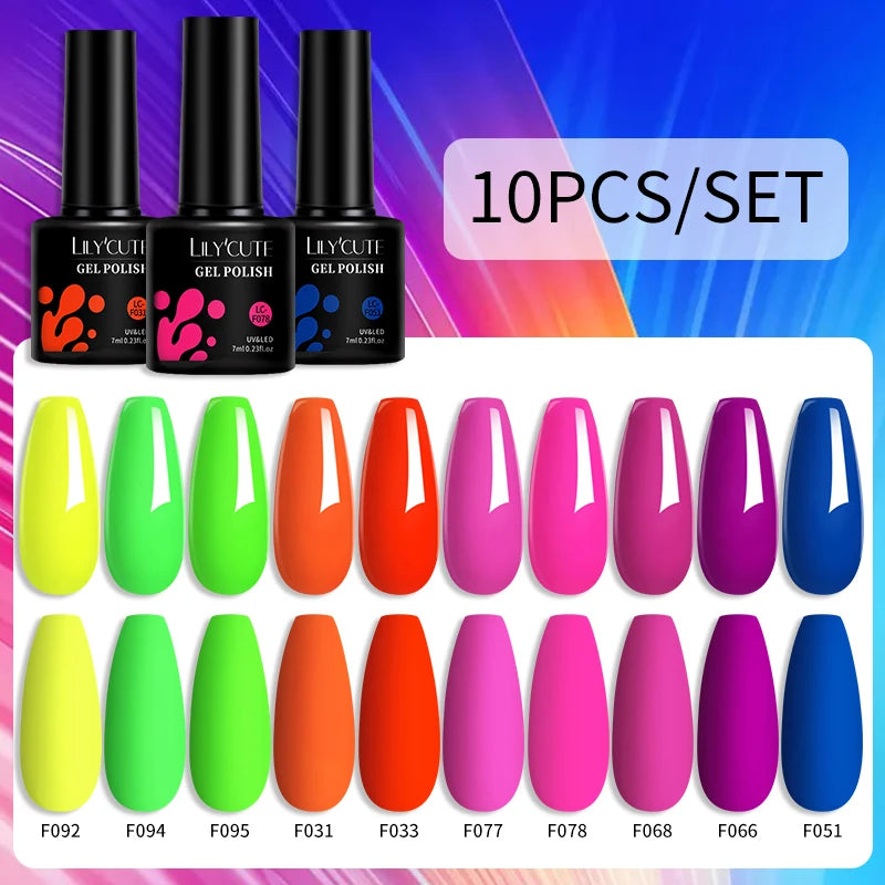 LILYCUTE 10PCS/Set Набір гель-лаків для нігтів Рожевий фіолетовий гель для нігтів Напівперманентний УФ світлодіодний лак Nail Art Design Soak Off Набір гелів для нігтів
