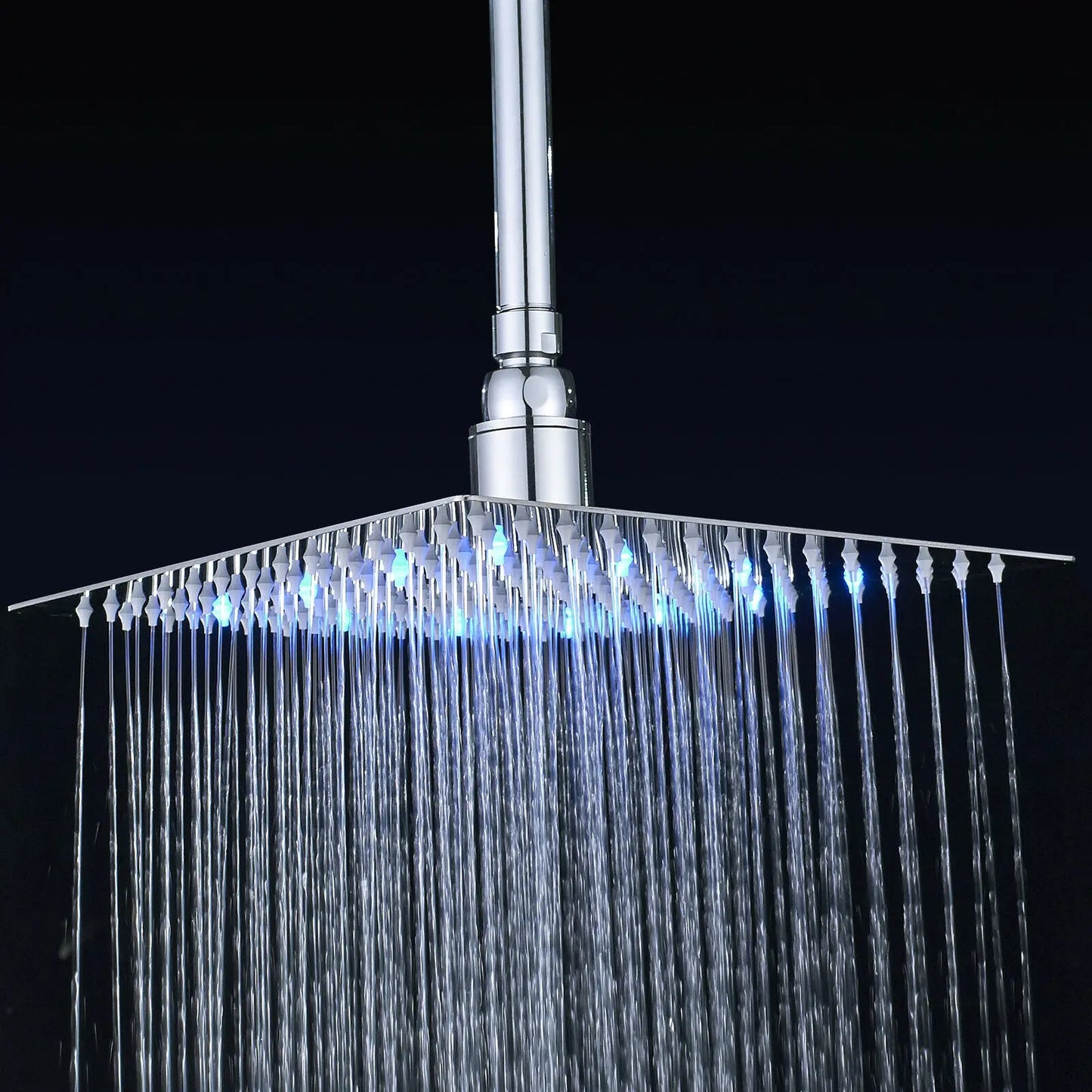 Luxury Chrome LED Rainfall Shower Head Stainless Steel Square Color Changing Lights Shower head Water Flow Generates