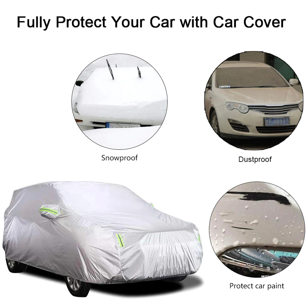 Car Cover Full Sedan Covers with Reflective Strip Sunscreen Protection Dustproof&Waterproof UV Scratch-Resistant Universal XL