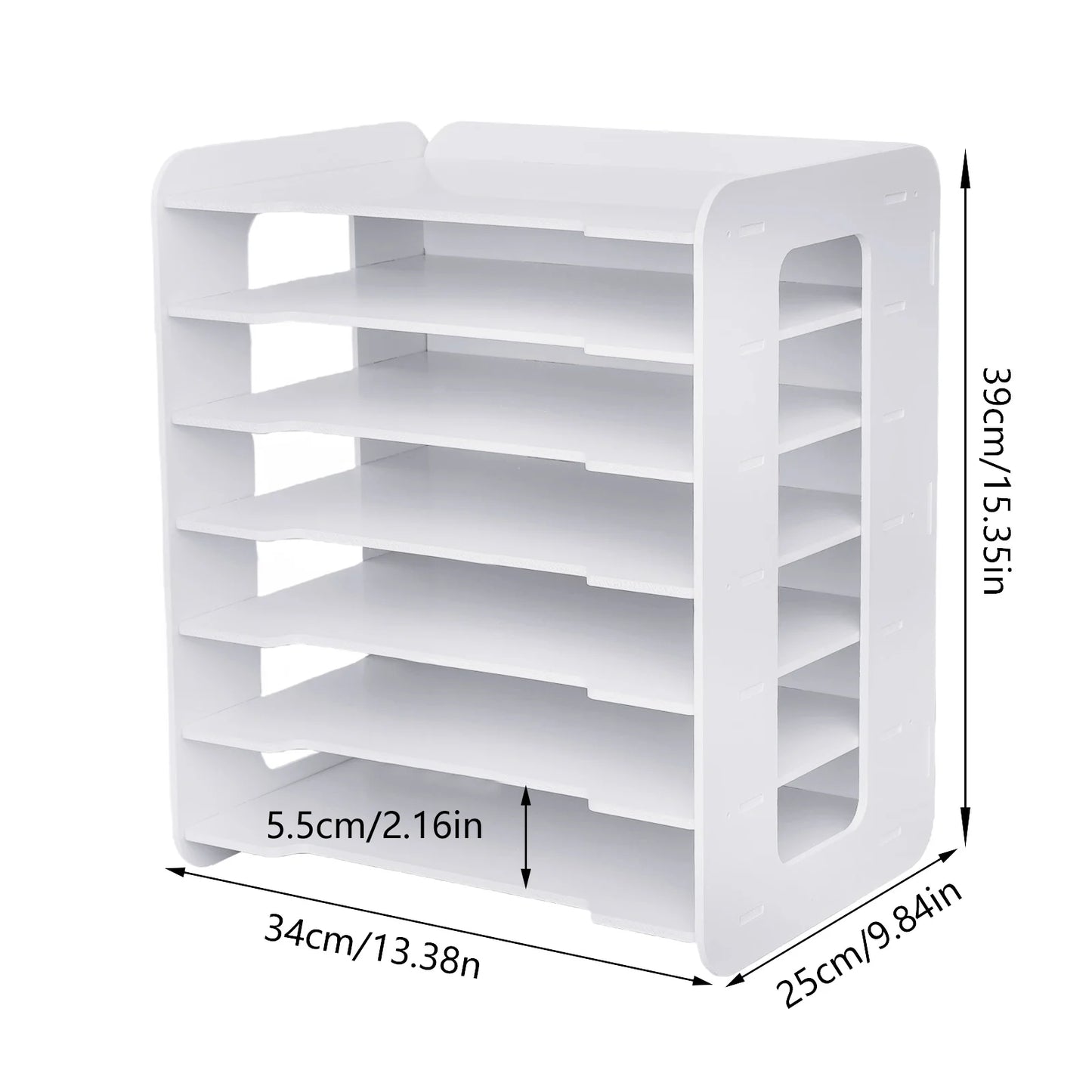 7 Tier White Wooden Office Desk Desktop Organizers and Accessories Letter Tray Paper Sorter Holder File Rack Shelf Lite