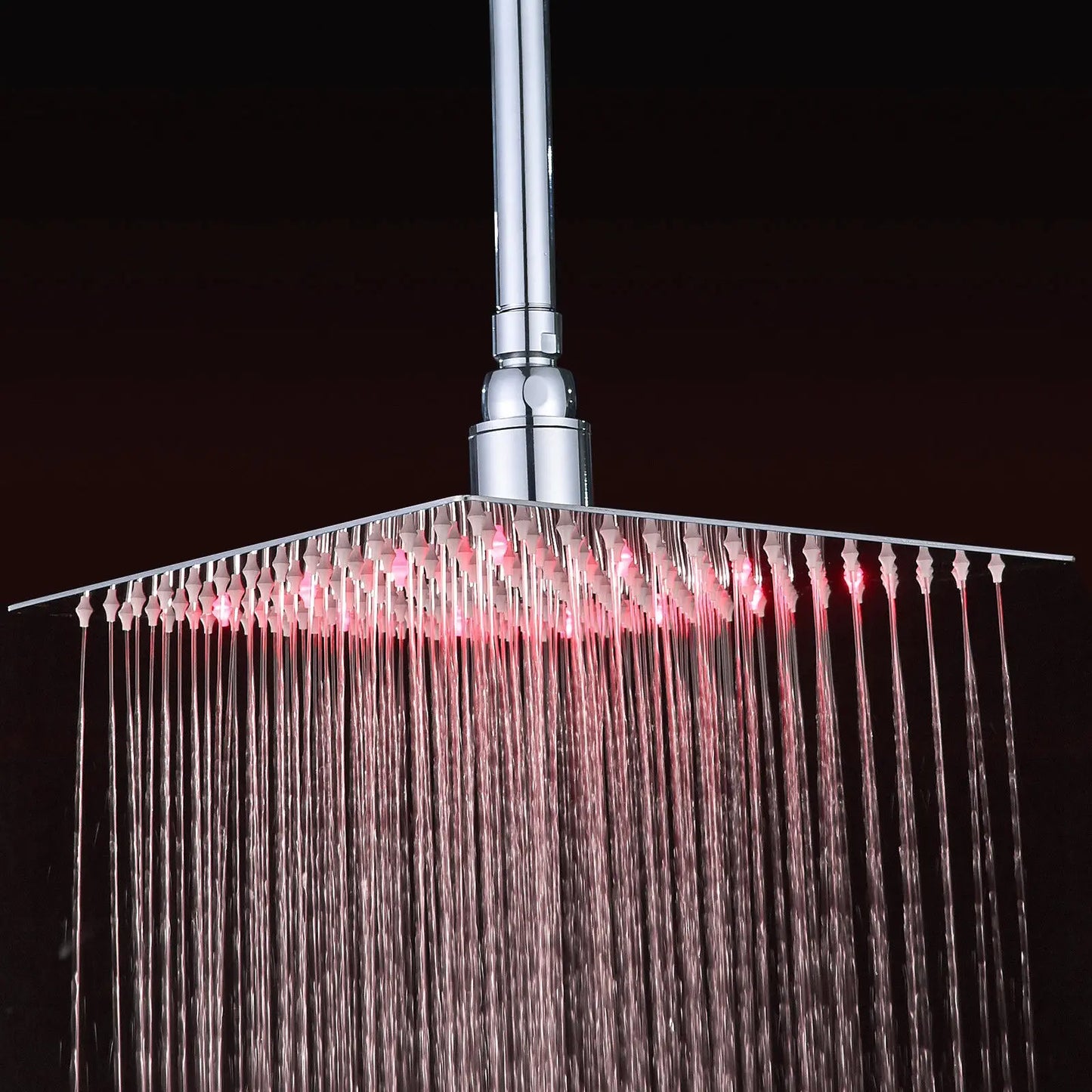 Luxury Chrome LED Rainfall Shower Head Stainless Steel Square Color Changing Lights Shower head Water Flow Generates