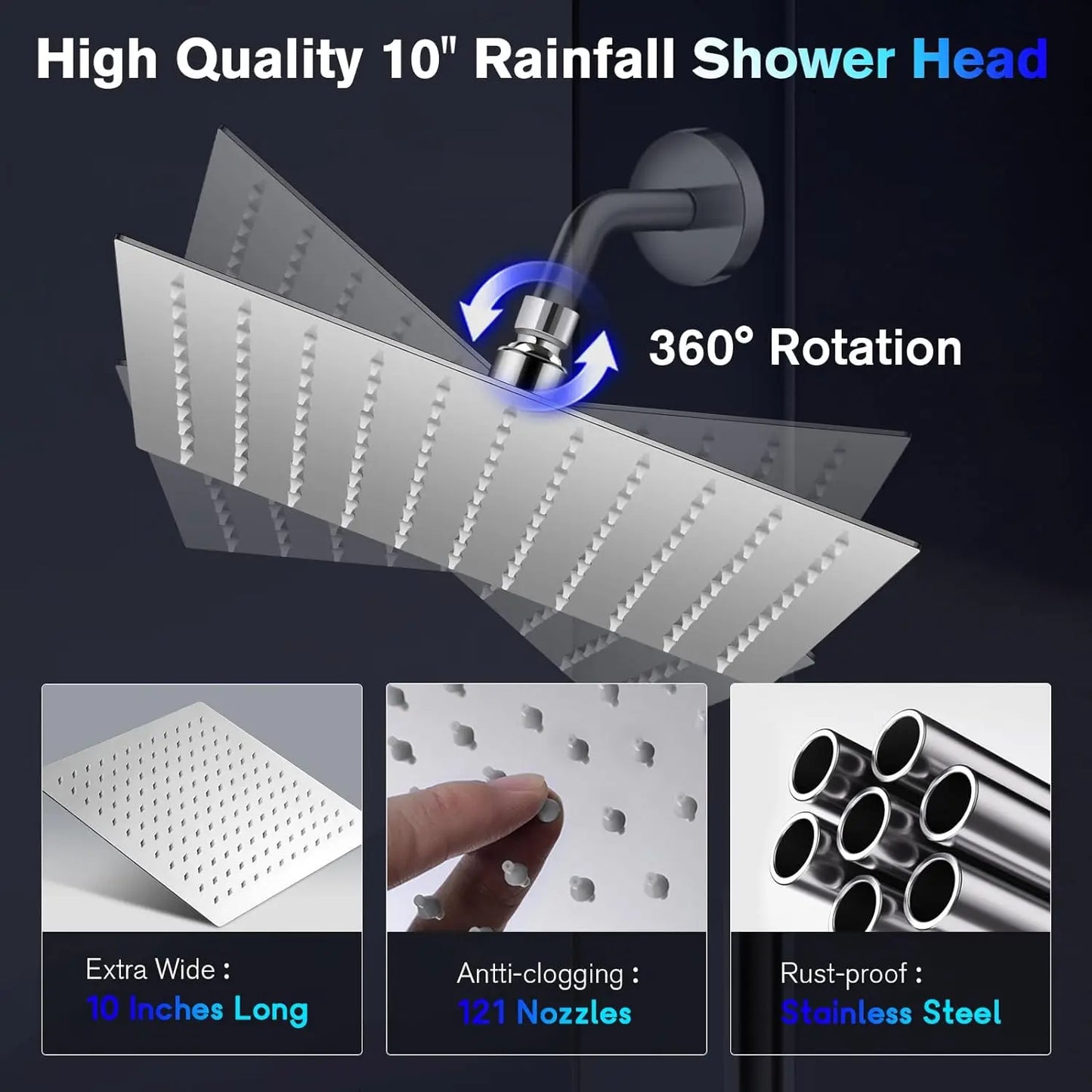 Luxury Chrome LED Rainfall Shower Head Stainless Steel Square Color Changing Lights Shower head Water Flow Generates