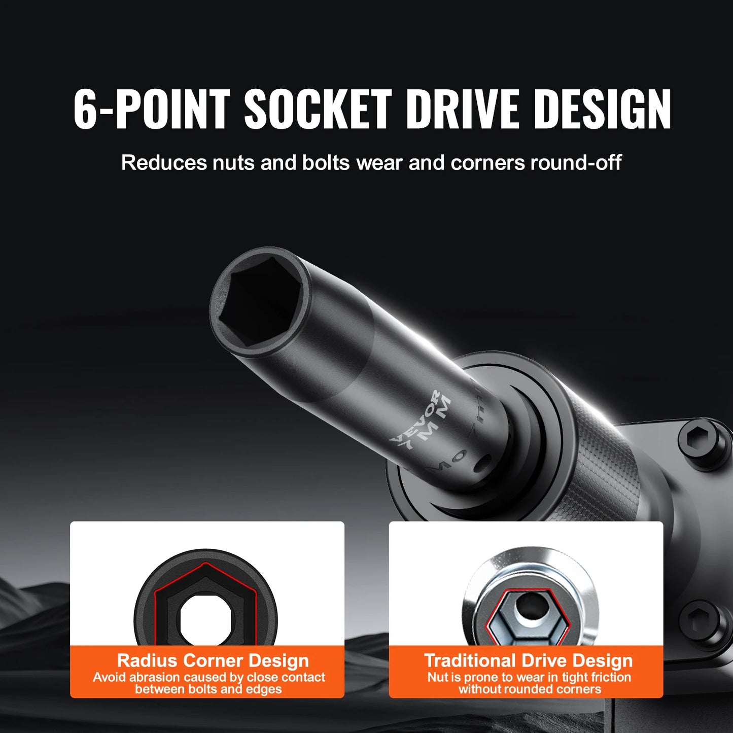 VEVOR 1/2" Drive Impact Socket Set 6 Point Cr-V Alloy Steel for Auto Repair Easy-to-Read Size Markings Rugged Construction