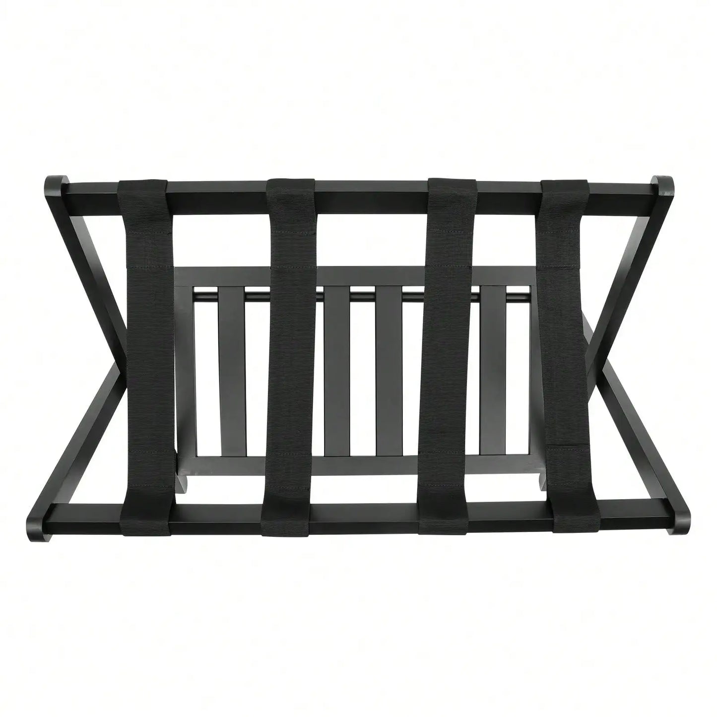 Black Luggage Rack, Upgraded Bamboo Foldable Suitcase Stand with 4 Nylon Straps, Luggage Holder with Shelf for Bedroom Hotel