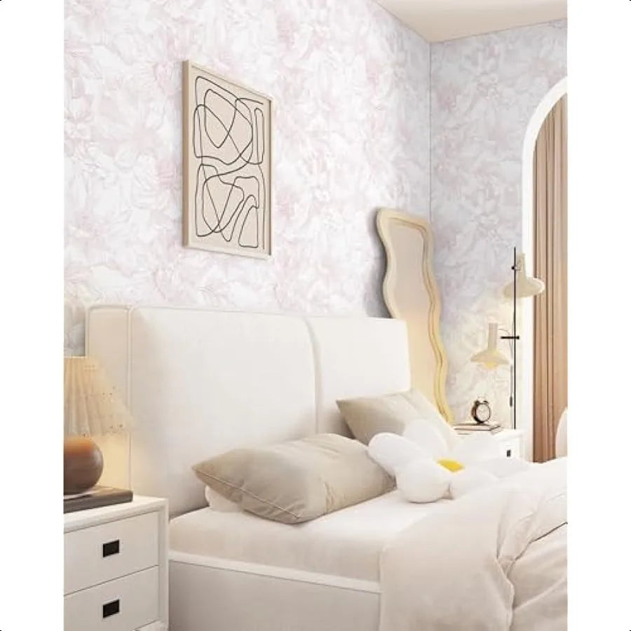 78.7"x17.3" Peel and Stick Wallpaper Floral Contact Paper Boho White Pink Flower Wallpaper Removable Wall Paper Self Adhesive M