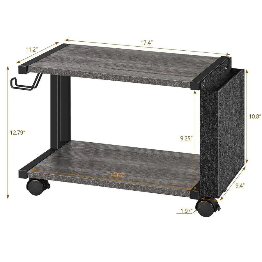 Printer Stand Under Desk Printer Table with Wheels 2 Tier Small Printer Cart with Storage Bag Desktop White Printer Stands