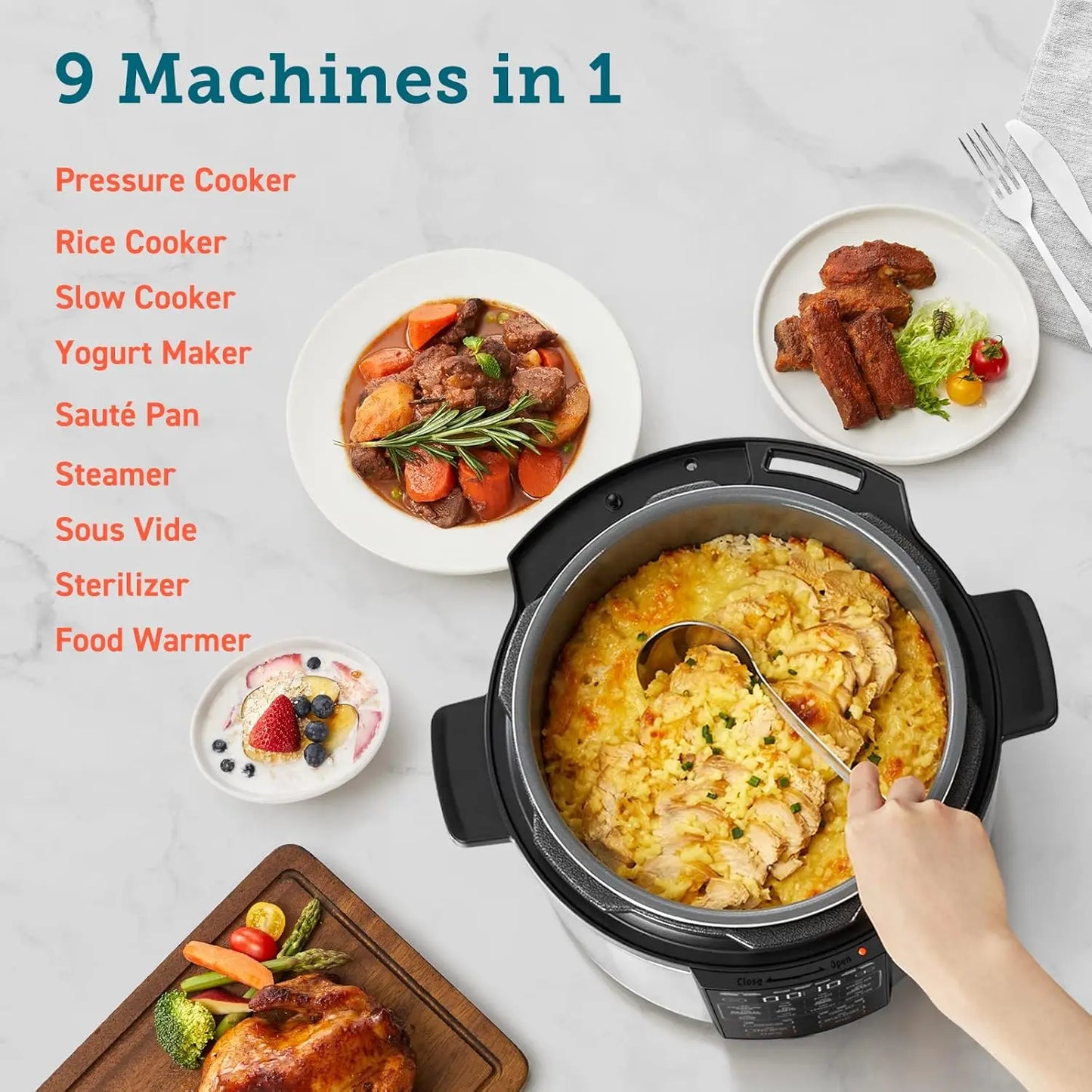 Pressure Cooker Electric 6 qt, 9-in-1 Instant Multi Kitchen Appliances, Safer Venting Design, Rice Cooker, Slow Cooking