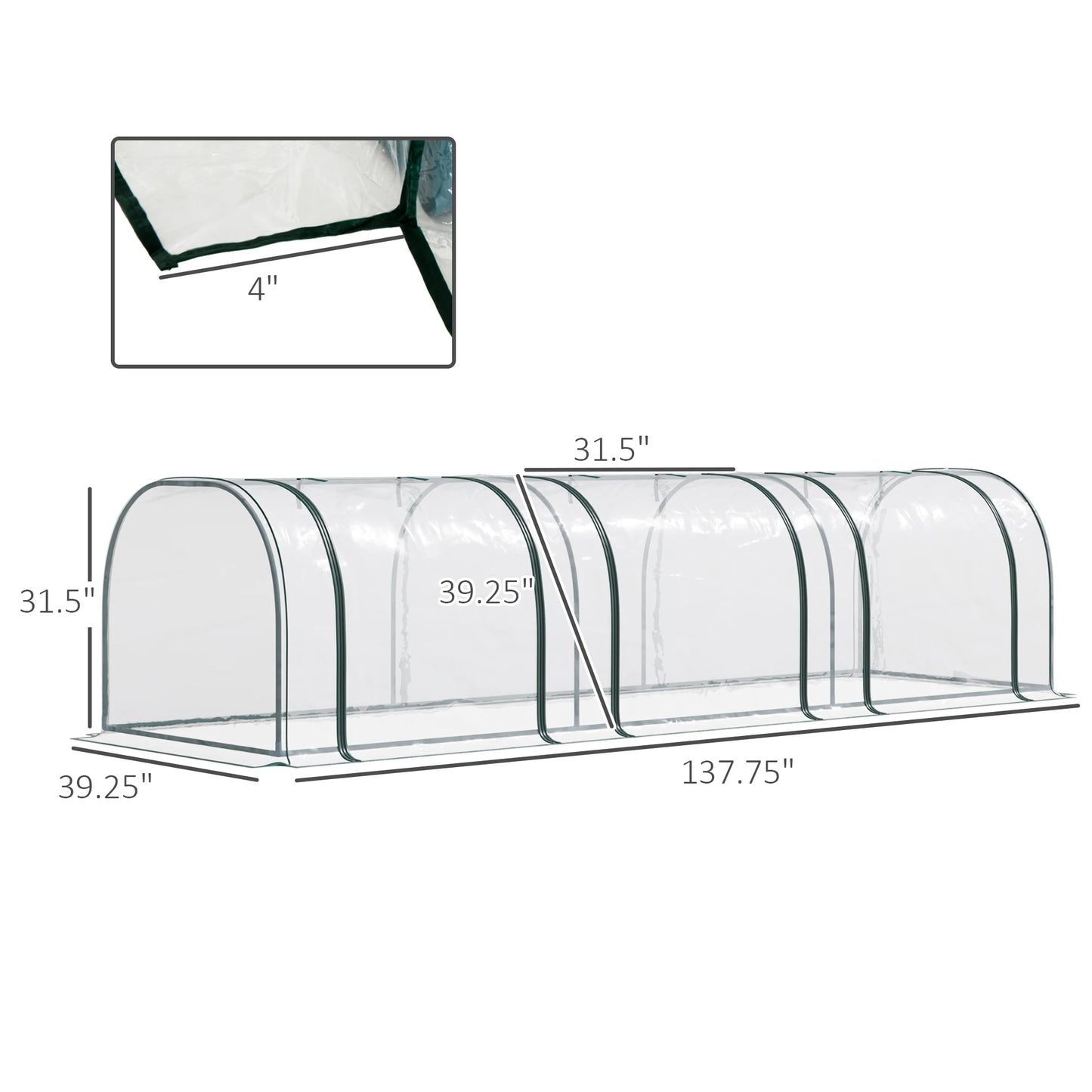 11.5' X 3' X 2.5' Tunnel Greenhouse Green Grow House W/ Roll up Doors, Clear