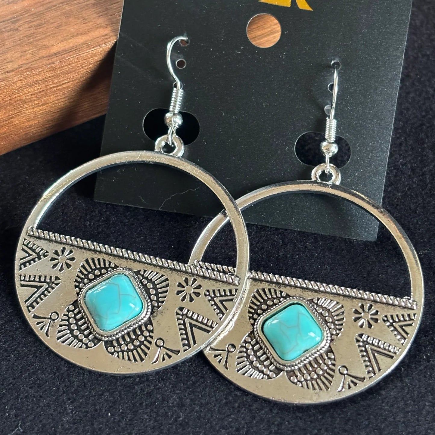 Magnetic Turquoise Circle Earrings for Women, Turquoise Dangle Hoop Earrings, Jewelry Gifts Box Included Orange&Green moissanite