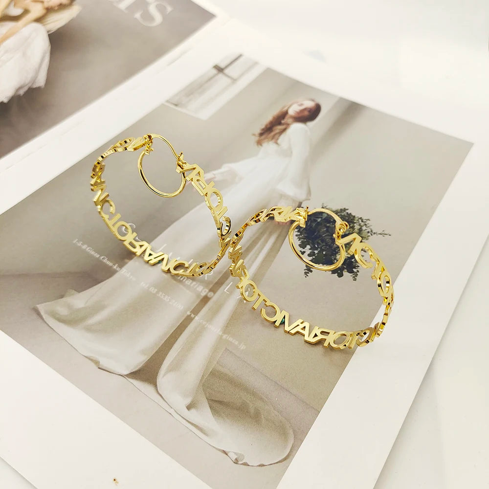 DODOAI 40mm-90mm Hoop Name Earrings Customize Name Earrings Hoop Stainless Steel Customized Personalized Jewelry with Gift Box