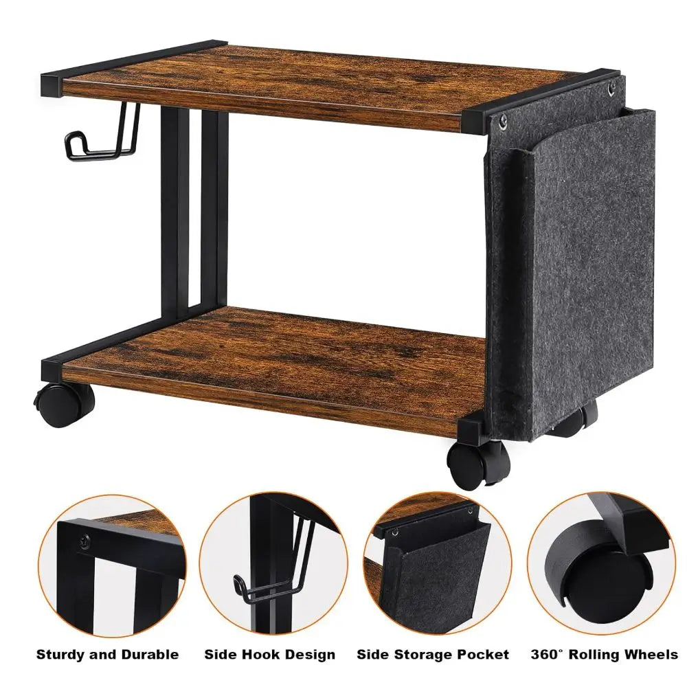 Printer Stand Under Desk Printer Table with Wheels 2 Tier Small Printer Cart with Storage Bag Desktop White Printer Stands