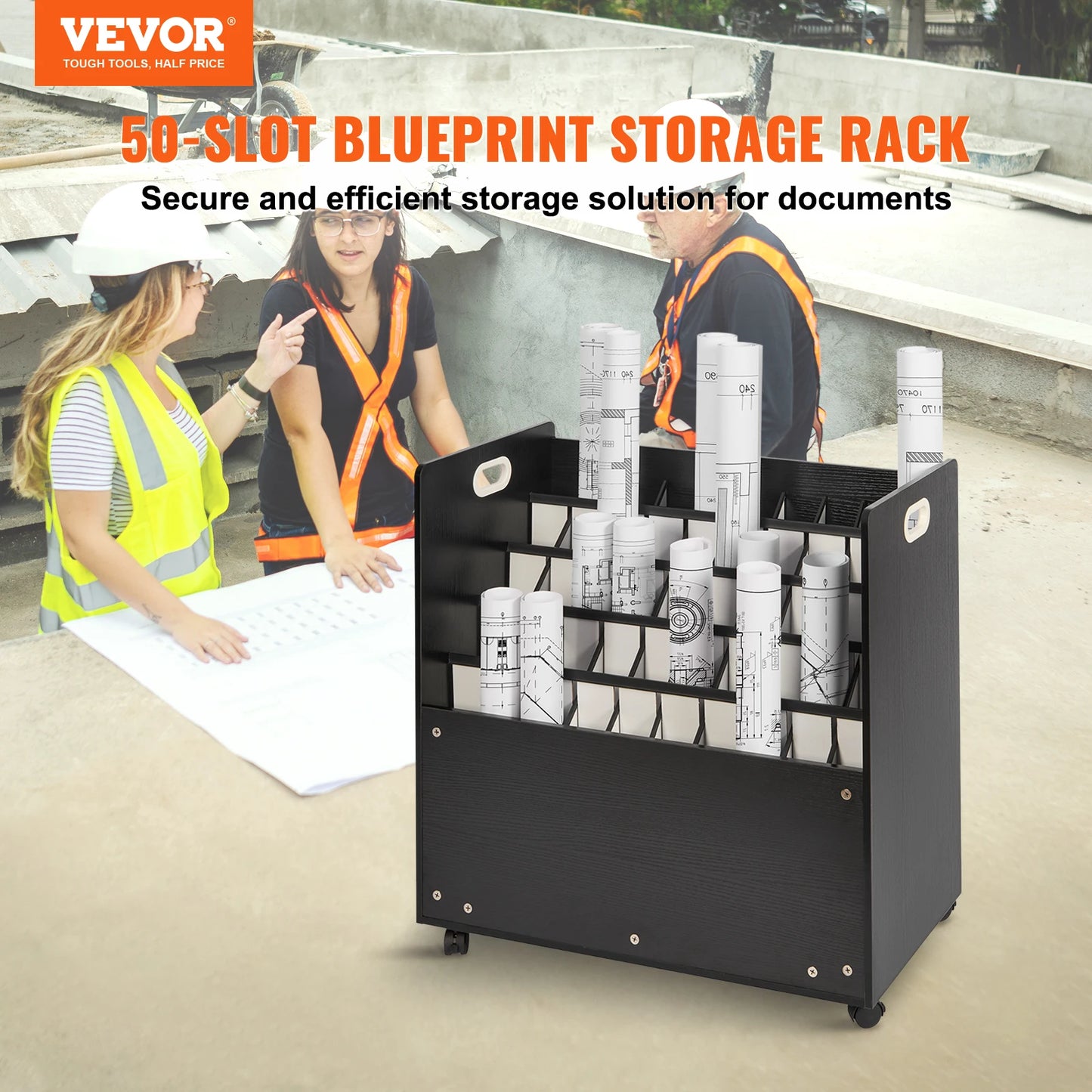 VEVOR Blueprint Storage Rack Slots for Construction Plan Map Poster Architectural Blueprint File Holder for Home Office School