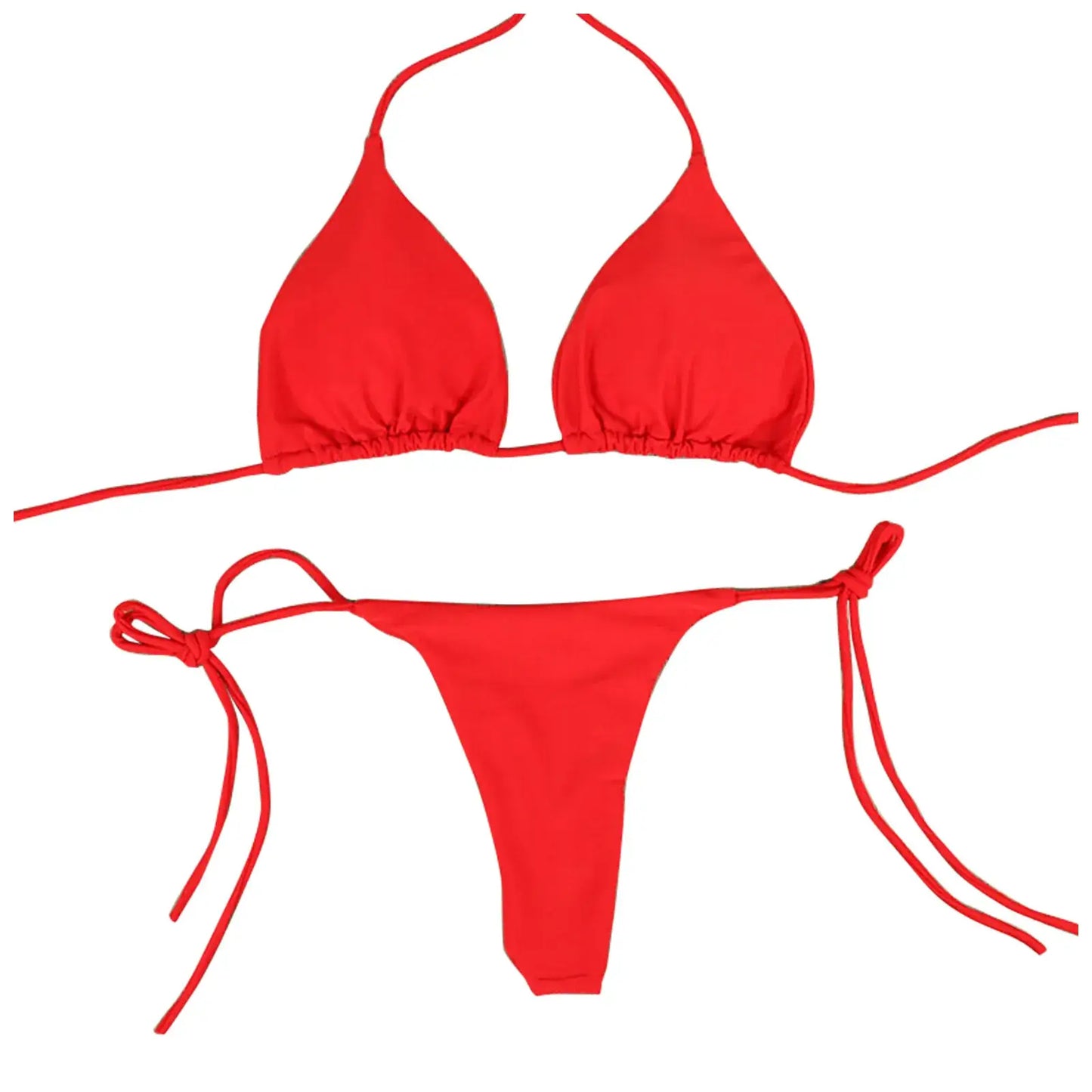 Sexy Women Bikini Lingerie Set Side Tie Swimsuit T--back Low Rise Thong Bandage Style Brazilian Swimwear Soft Solid Underwear