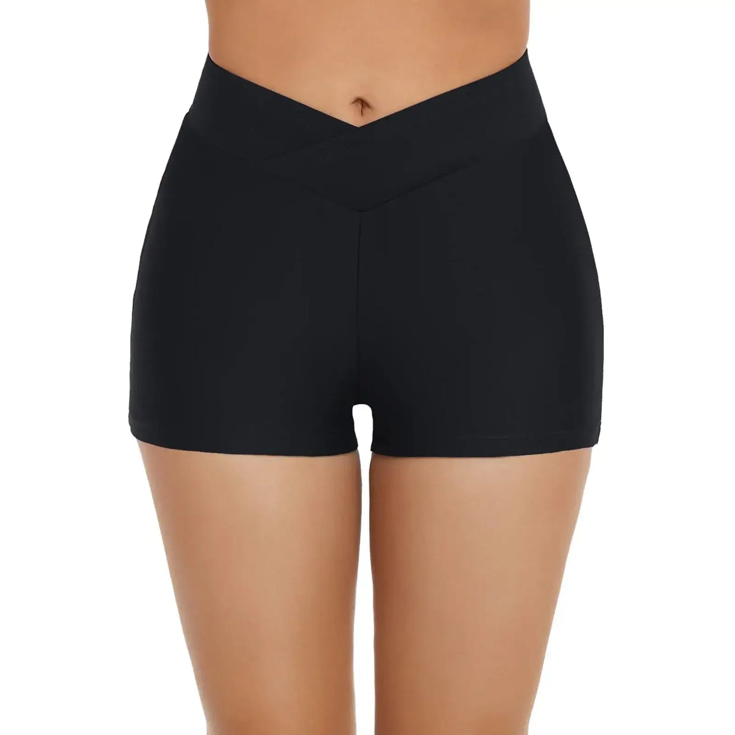 Women's High Waisted Swim Shorts Solid Color Black Blue Skinny Swim Bottoms Bathing Suit Shorts Swimwear Bottom Women Swimsuits