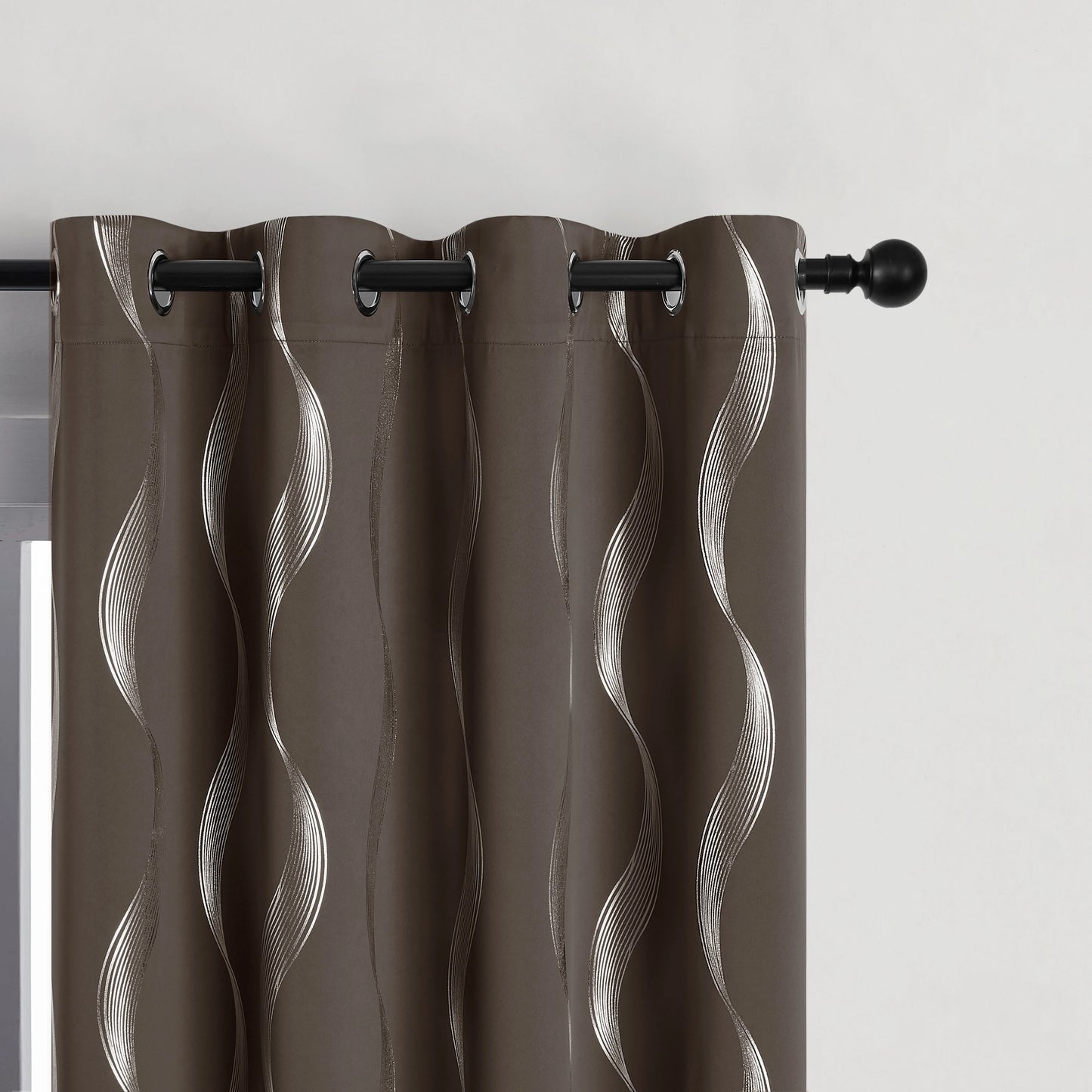 4Pcs Blackout Curtains Grommet Thermal Insulated Room Darkening With Wave Foil Printed For Bedroom