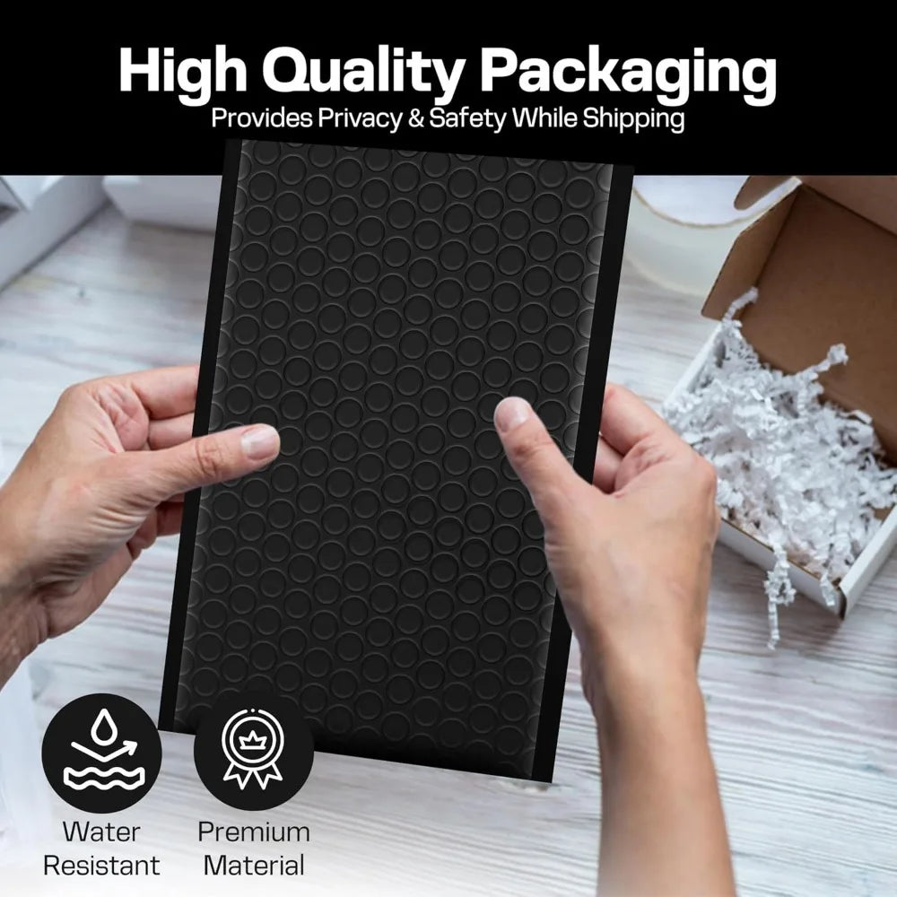 SPACE SEAL® Black Bubble Mailer 3.25x8 IN (Usable Size) - 25 Pcs - Water Resistant Shipping & Mailing Envelopes for Safe & Secur