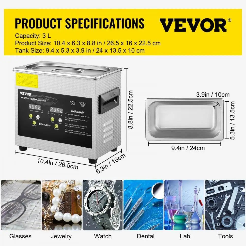 Professional Digital Lab Ultrasonic Cleaner with 200W Heater and 120W Ultrasonic for jewelry Glasses Parts Cleaning