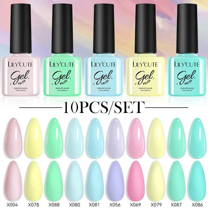 LILYCUTE 10PCS/Set Набір гель-лаків для нігтів Рожевий фіолетовий гель для нігтів Напівперманентний УФ світлодіодний лак Nail Art Design Soak Off Набір гелів для нігтів