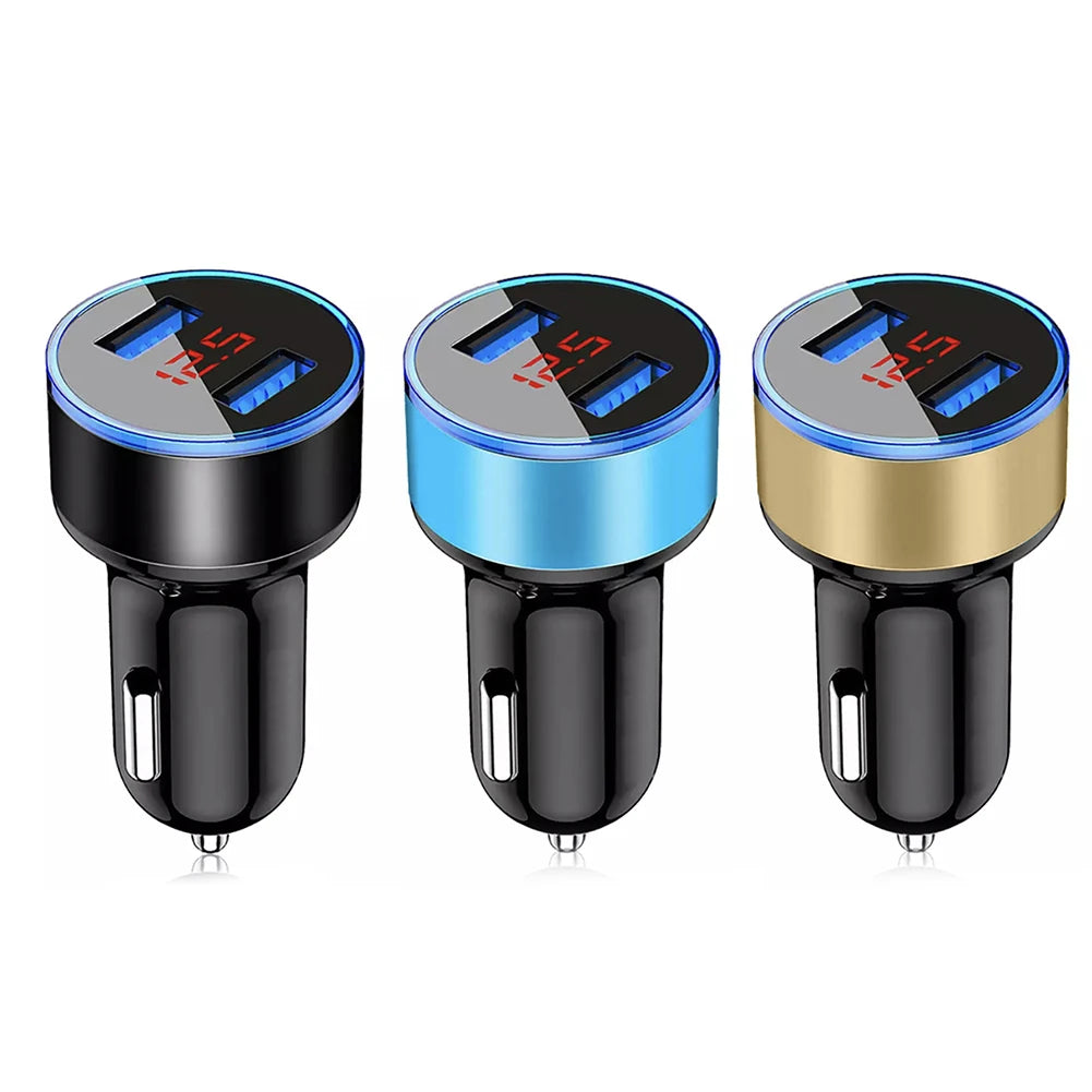 Cigarette Lighter Socket Dual USB 2 Port Car Charger Adapter 3.1A Super Fast Charging Aluminum Alloy 17.5W Voltmeter LCD Display