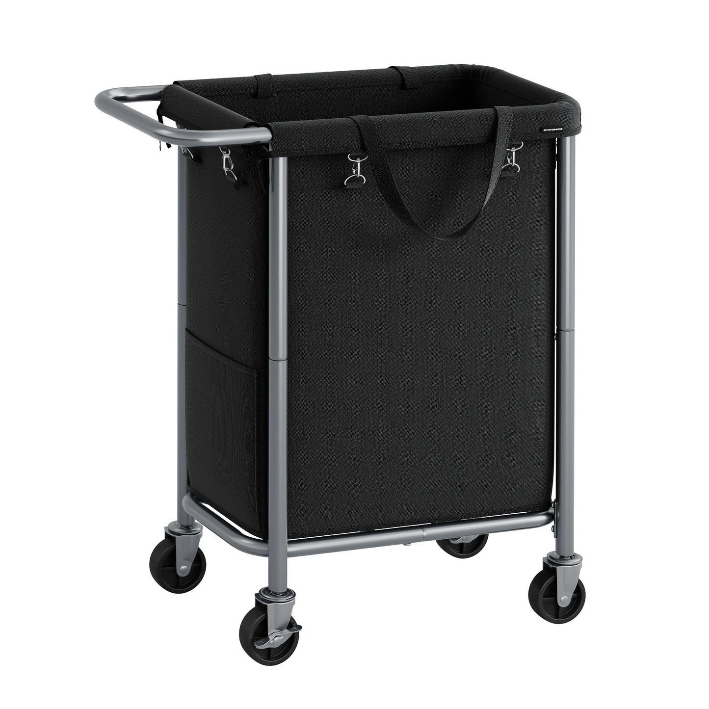 SONGMICS Laundry Basket With Wheels, Rolling Laundry Hamper, 23.8 Gallons (90L), Removable Liner, Steel Frame With Handle, Bl