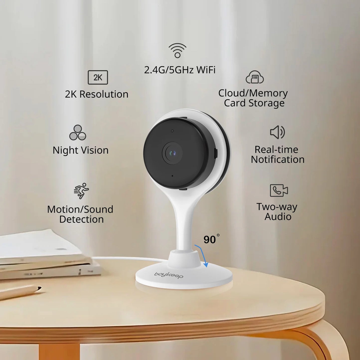 BoyKeep Surveillance Camera 3MP 5/2.4GHz WiFi Indoor Home Security Mini IP Smart Family CCTV Pet Camera Video Monitor 24/7 K10