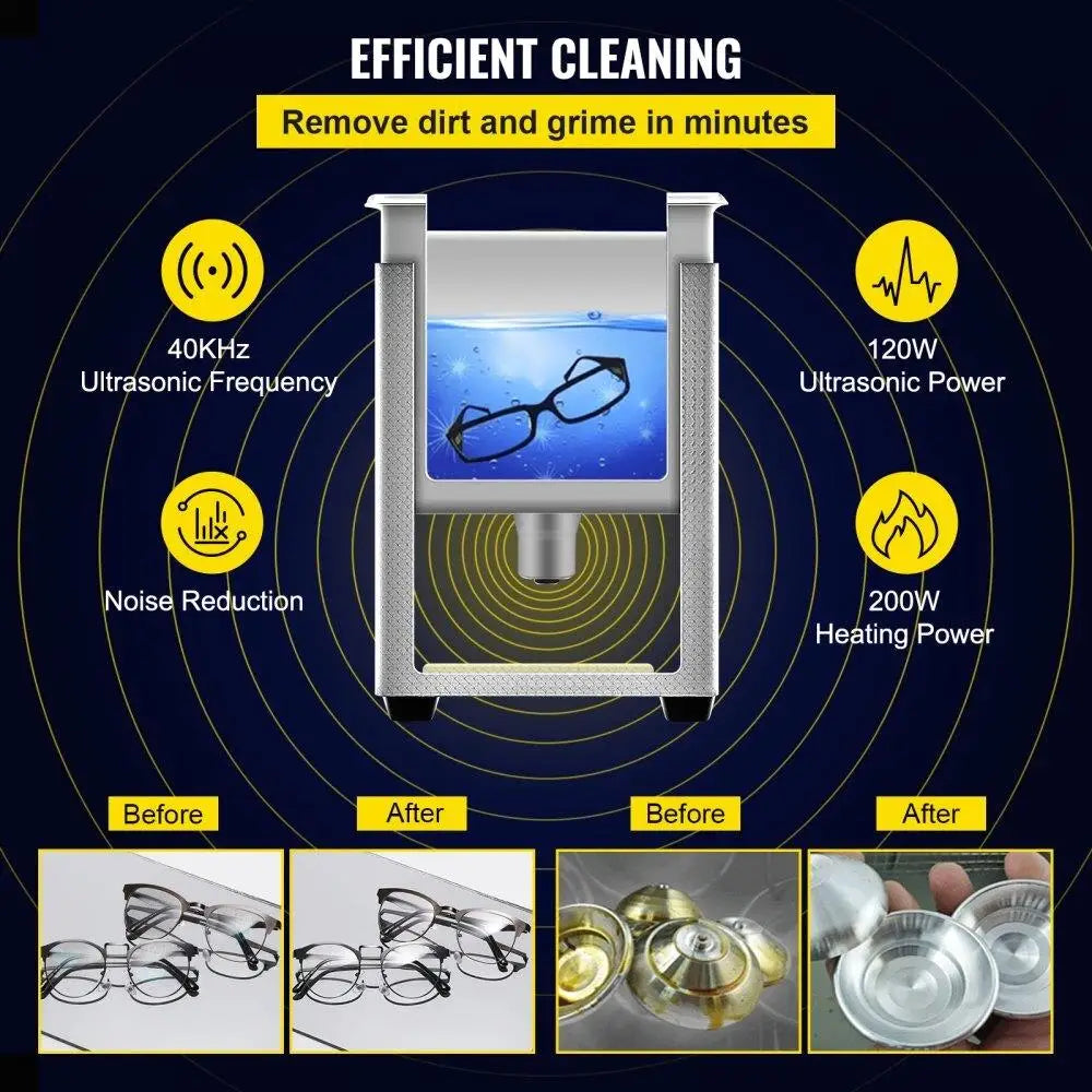 Professional Digital Lab Ultrasonic Cleaner with 200W Heater and 120W Ultrasonic for jewelry Glasses Parts Cleaning