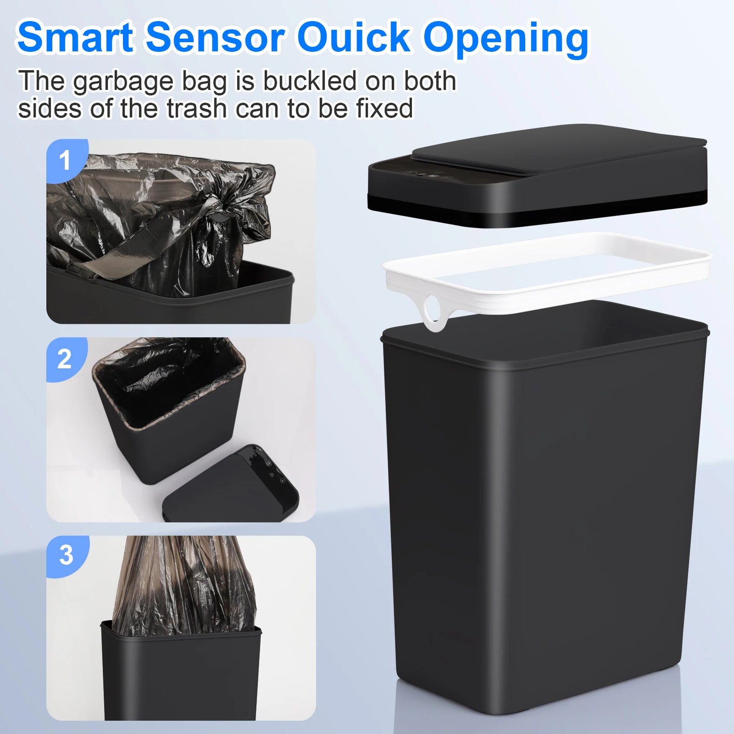 2 Pack 12L Bathroom Automatic Trash Can Touchless Motion Sensor Slim Garbage Can Lid for Bedroom Living room Office Black