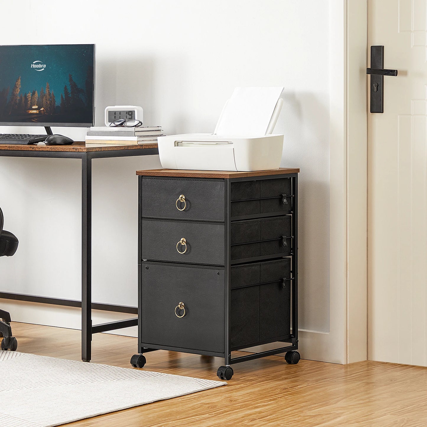 HOOBRO 3-Drawer Mobile File Cabinet Vertical Filing Cabinet Office Cabinet Filing Cabinet Rolling Printer Stand