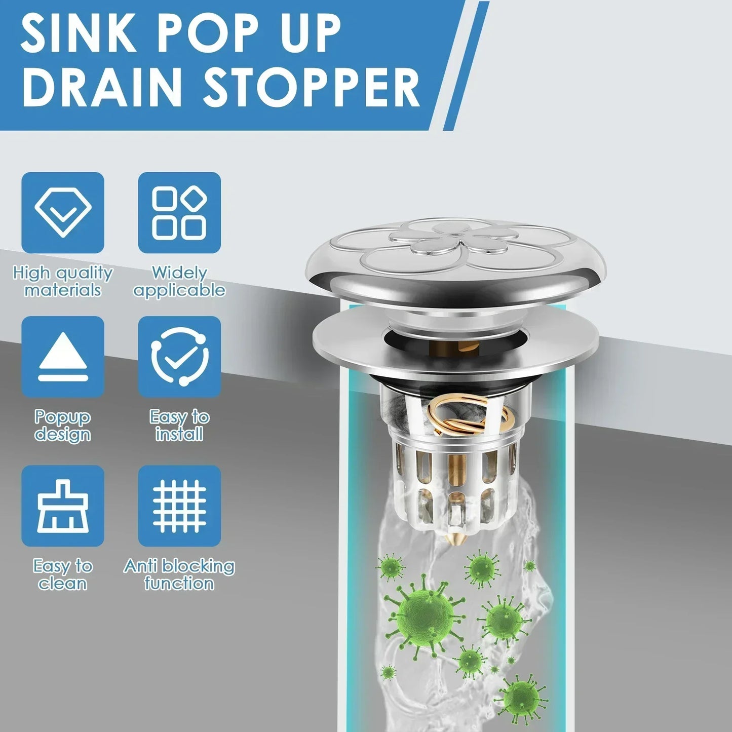 3Pcs Universal Stainless Steel Bathroom Basin Pop-Up Bounce Core Sink Stopper with Drain Hole for Bathtub Stopper Bathroom Tools