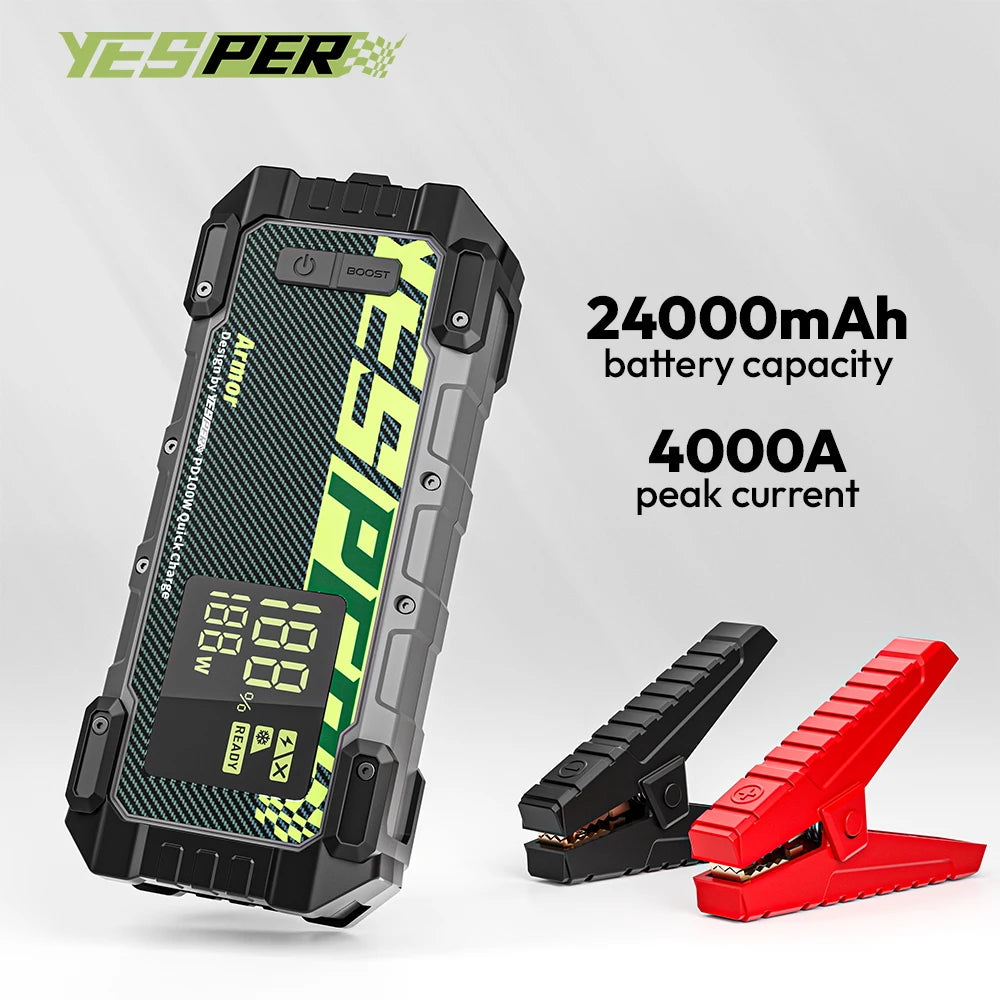 YESPER 4000A Car Jump Starter Car Booster 24000mAh Car Battery Charger PD100W Emergency Booster Starting Device Jump Start