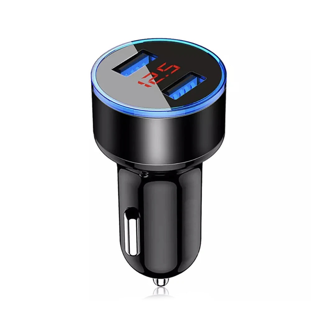 Cigarette Lighter Socket Dual USB 2 Port Car Charger Adapter 3.1A Super Fast Charging Aluminum Alloy 17.5W Voltmeter LCD Display