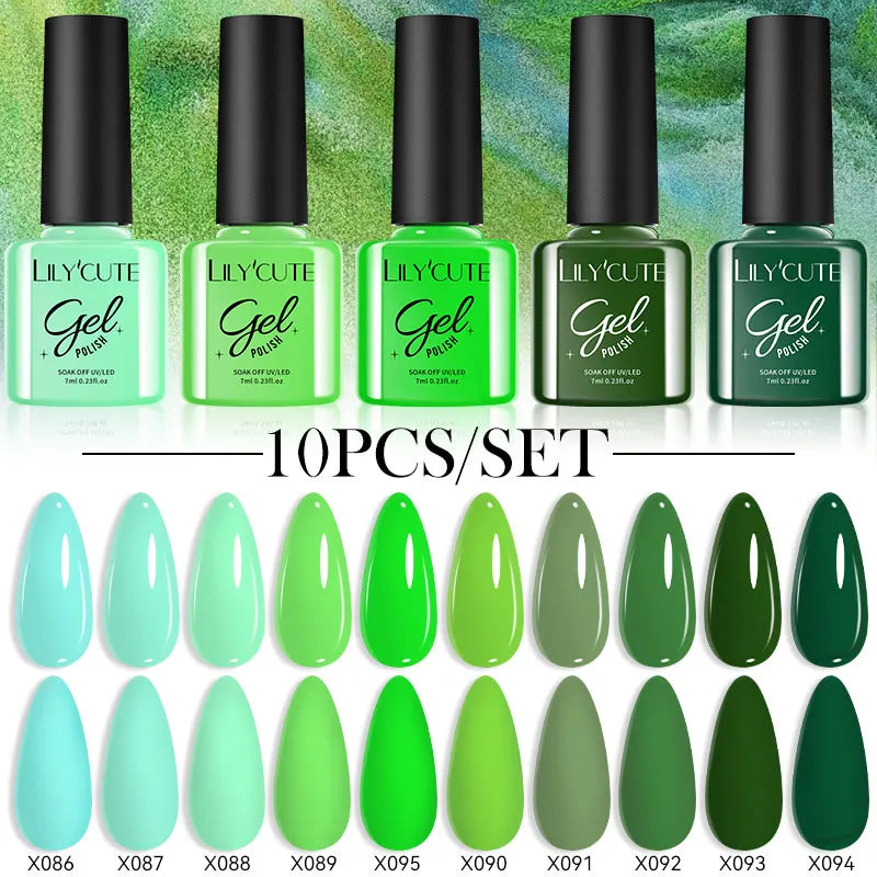 LILYCUTE 10PCS/Set Набір гель-лаків для нігтів Рожевий фіолетовий гель для нігтів Напівперманентний УФ світлодіодний лак Nail Art Design Soak Off Набір гелів для нігтів