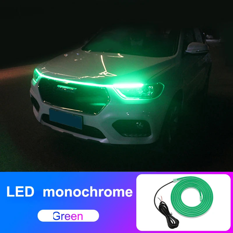 2M 12V Car Hood Daytime Running Light Strip Waterproof Flexible LED Auto Decorative Atmosphere Lamp Ambient Backlight Universal