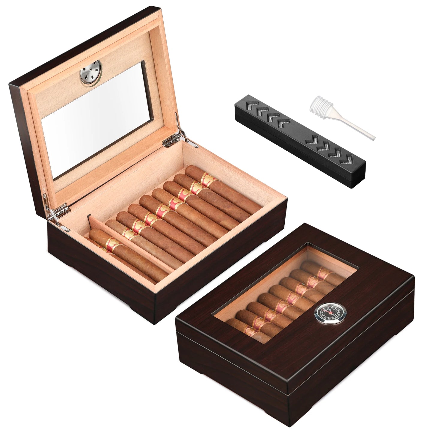 Xifei Cigar Humidor Box W/ Hygrometer Humidifier Portable Smoking Accessories Glass Window Cigarette Cedar Wood Case
