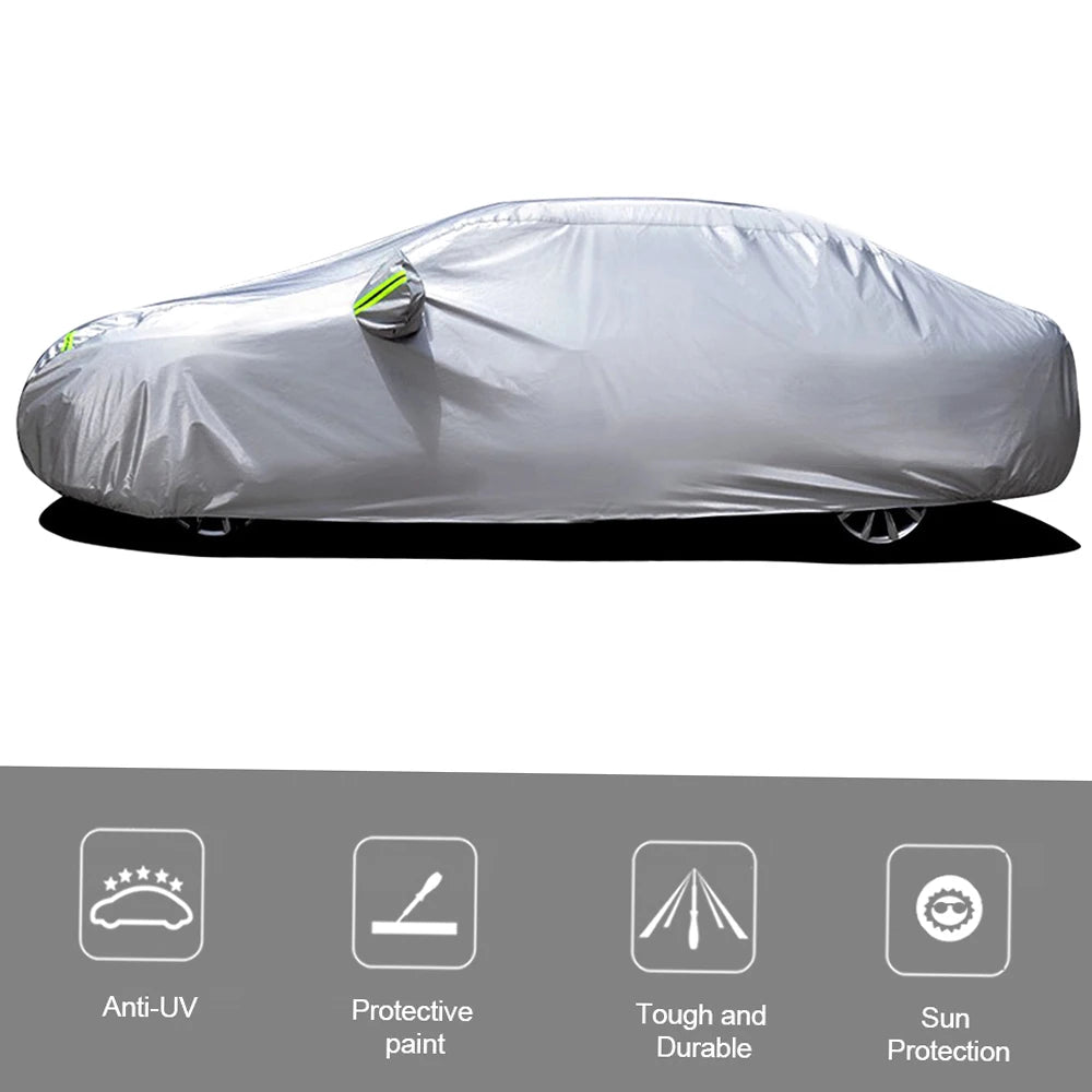 Car Cover Full Sedan Covers with Reflective Strip Sunscreen Protection Dustproof&Waterproof UV Scratch-Resistant Universal XL