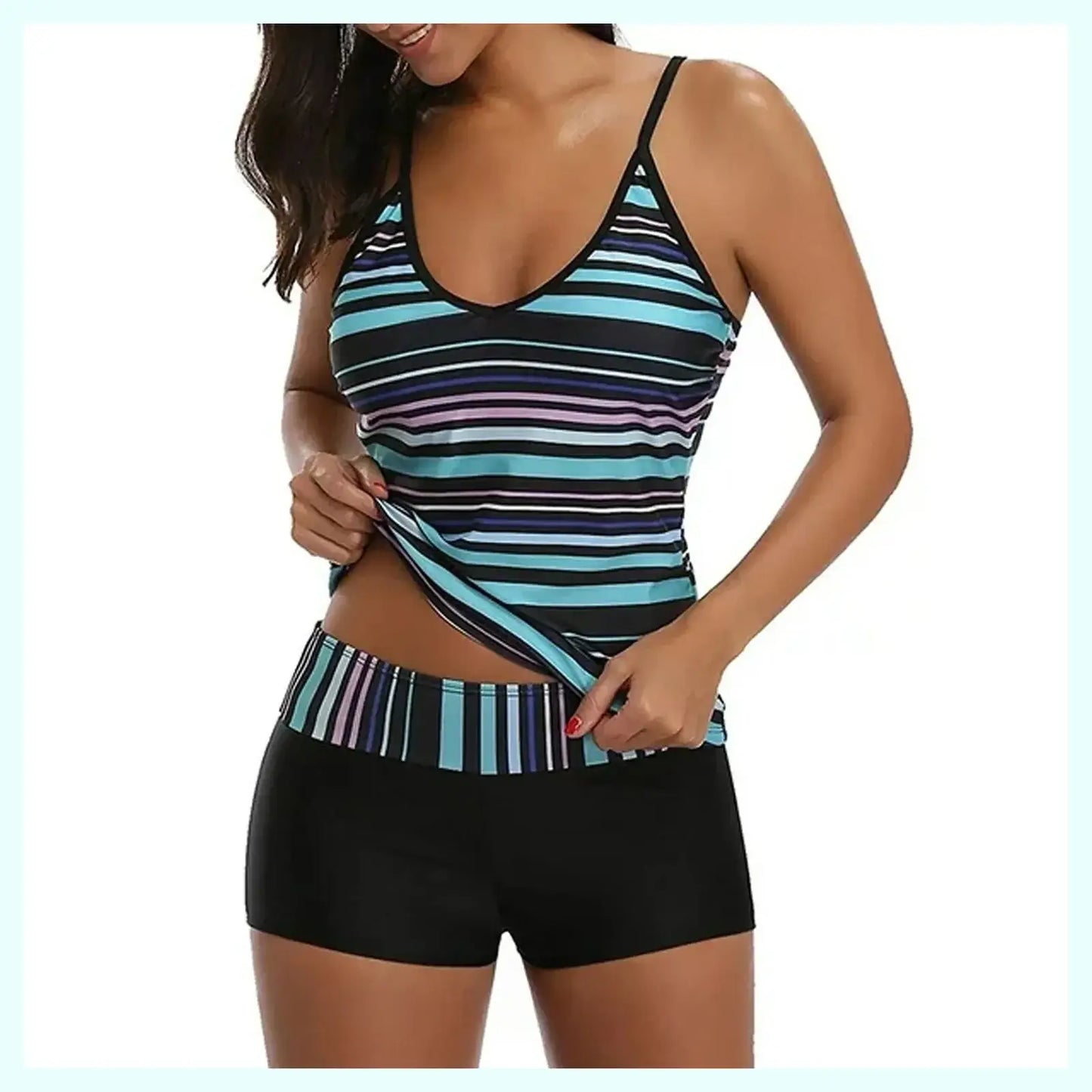 Summer Women'S Swimming Suit Ladies Striped Sleeveless Swimwear Two Piece Swimsuit With Shorts Bathing Suit Fashion Beachwear