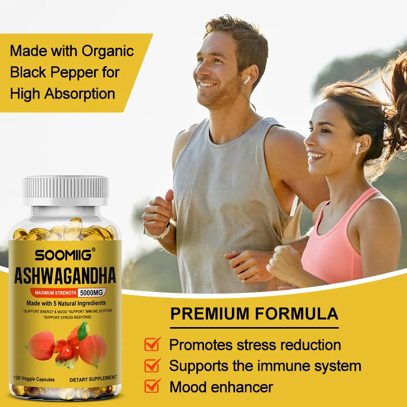 ASHWAGANDHA, Maximum Strength, 5000 Mg, Supports Energy and Mood, Immune System, Stress Response