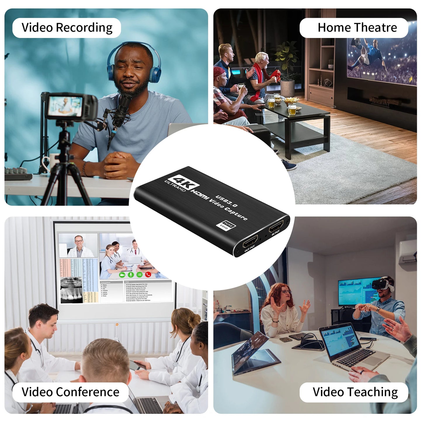 4K HDMI audio and video capture card with microphone and loop output 1080p 60fps suitable for gaming/live streaming/OBS/PS5/PC