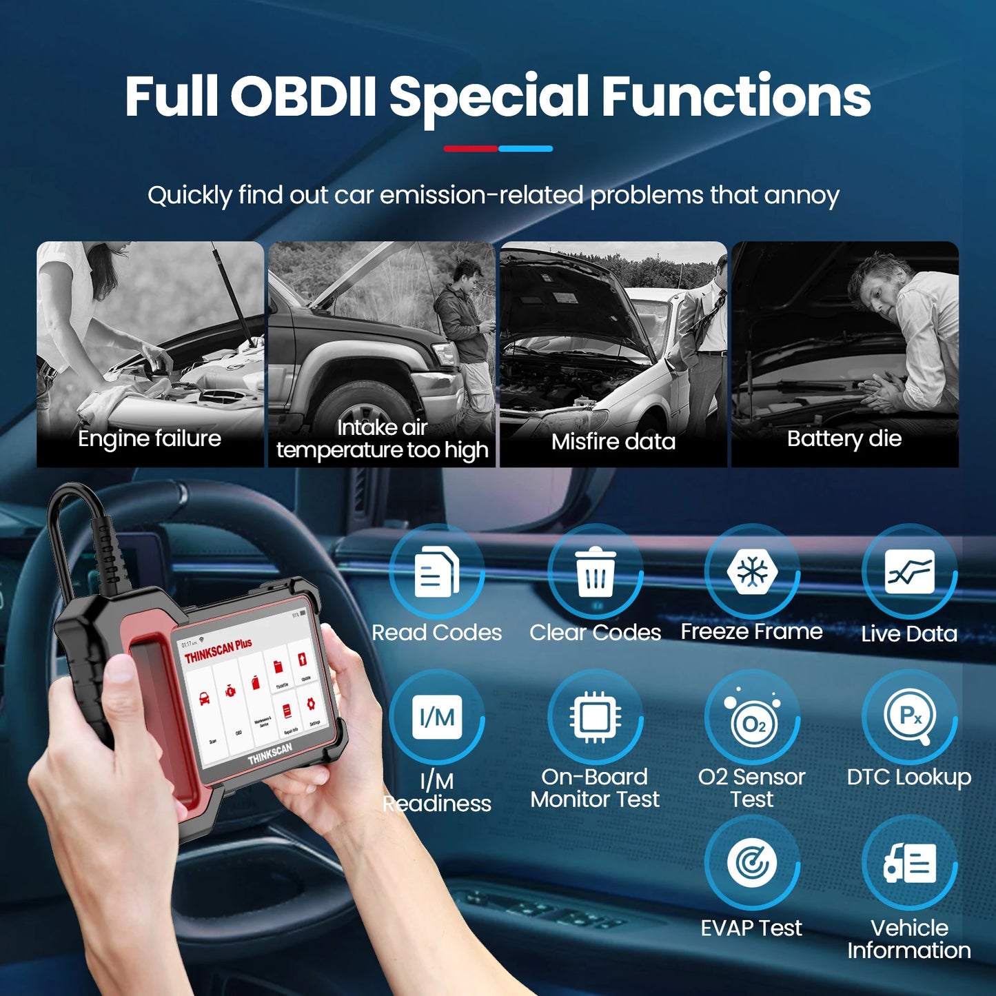 Thinkscan Plus S4 OBD2 Scanner ABS/SRS/ECM/TCM/BCM System with 3 Resets OBDII Automotive Scanner Bluetooth Diagnostic Tools