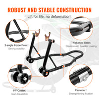 VEVOR Motorcycle Stand Lift 850lbs Front Rear Combo Stand Lift Stand Front and Rear Wheel Fork Stand Heavy Duty Rear Wheel Stand