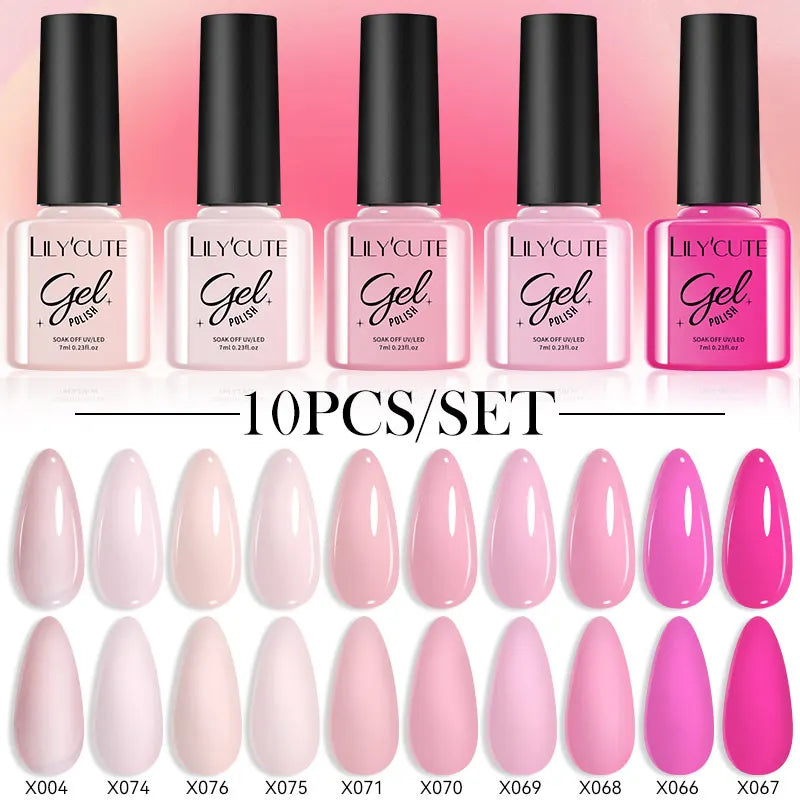 LILYCUTE 10PCS/Set Набір гель-лаків для нігтів Рожевий фіолетовий гель для нігтів Напівперманентний УФ світлодіодний лак Nail Art Design Soak Off Набір гелів для нігтів