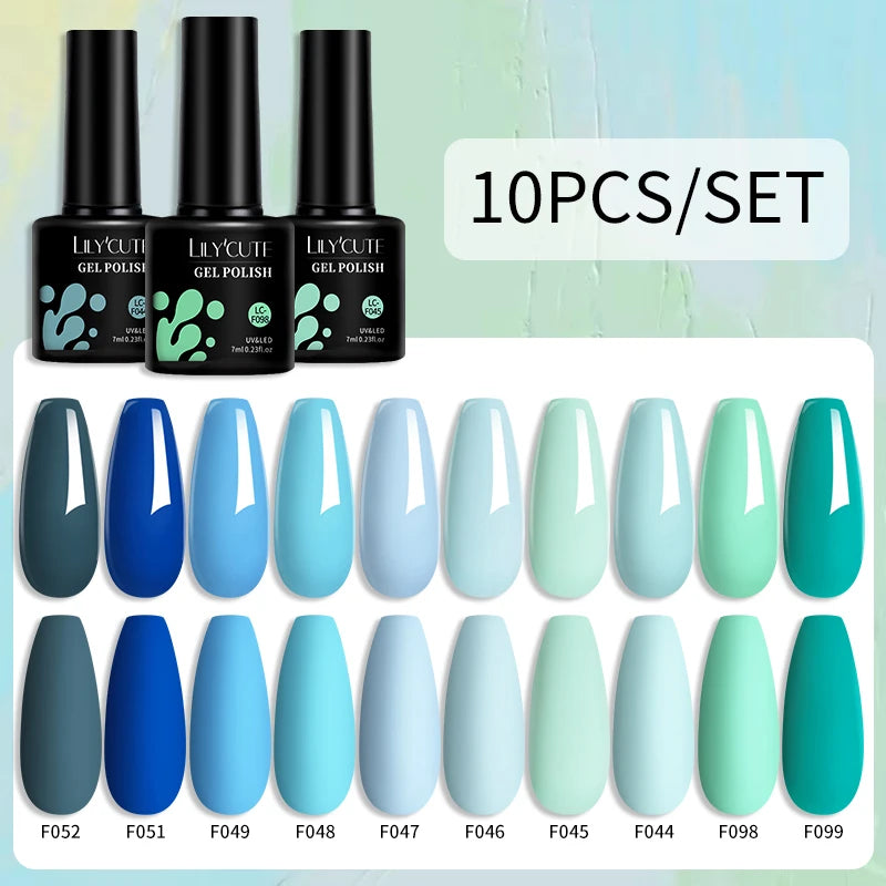 LILYCUTE 10PCS/Set Набір гель-лаків для нігтів Рожевий фіолетовий гель для нігтів Напівперманентний УФ світлодіодний лак Nail Art Design Soak Off Набір гелів для нігтів