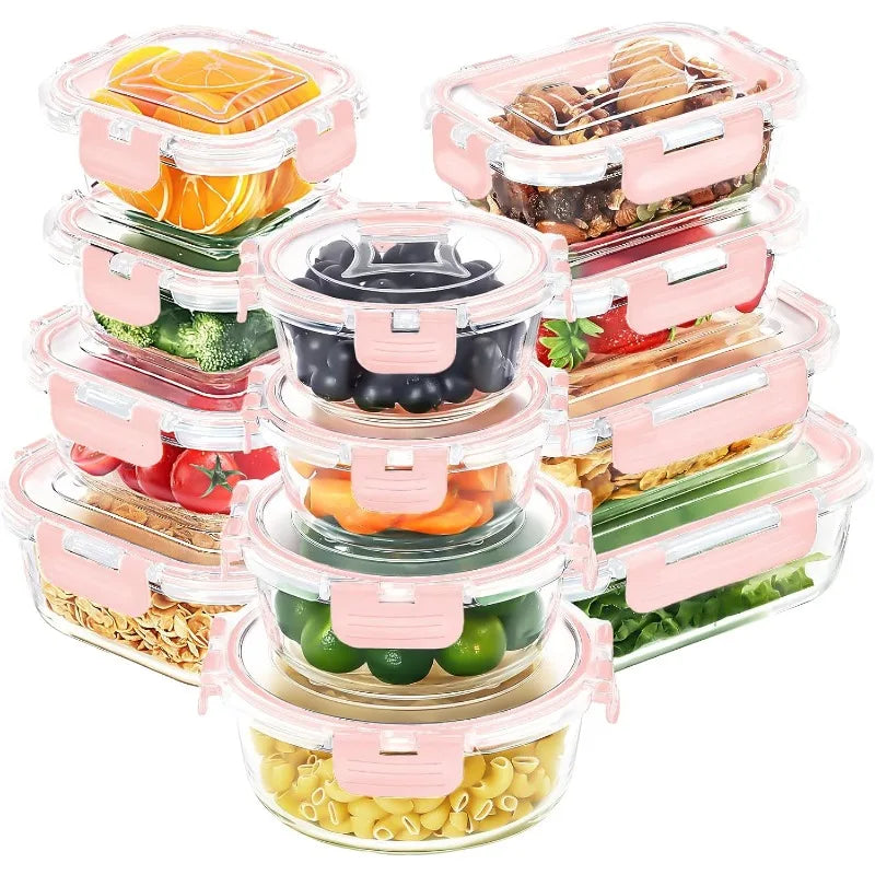 12 Pack Glass Food Storage Containers with Lids, Meal Prep, Pantry Kitchen Storage Containers for Lunch, Leak Proof, Airtight