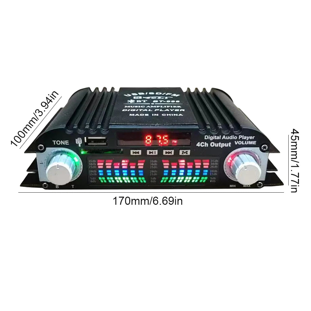 1600W Peak Power Karaoke Player Remote Control Bluetooth-Compatible Home Car Power Amplifier FM USB Mini HIFI Digital Stereo Amp