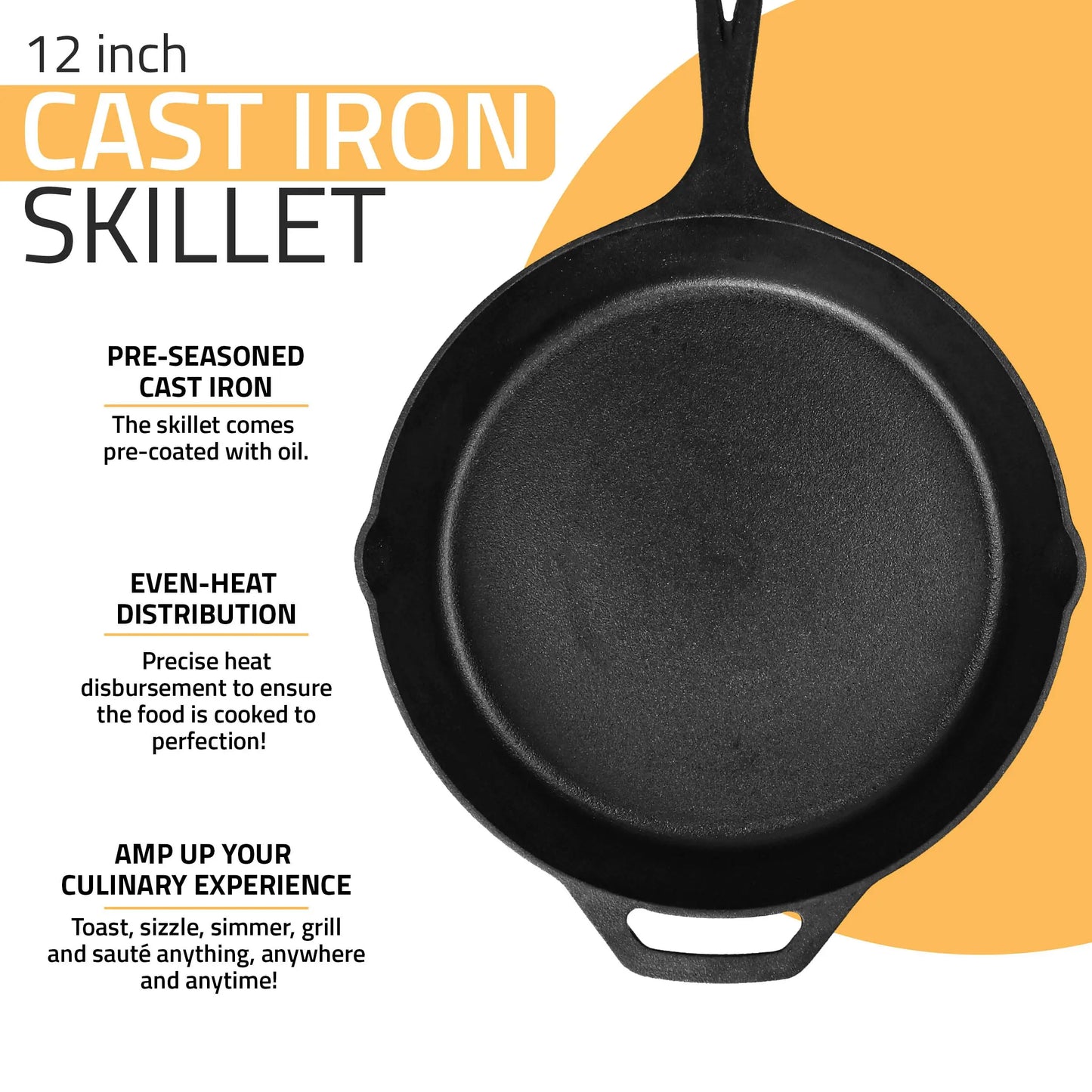 30cm Cast Iron Pre-Seasoned Skillet With Silicone Hot Handle Holder Frying Pan 12"Chefs Pan Use in the Oven on the Stove or Over